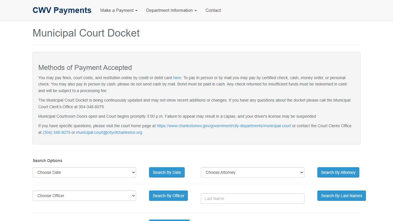 Charleston, WV Payments Online | Municipal Court Docket